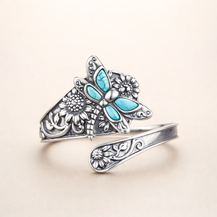 Δαχτυλίδι από Ασήμι με Τουρκουάζ – Vintage Boho Περιδέραιο με Λιβελλούλη