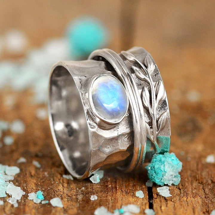 Δαχτυλίδι Spinner με Μονολίθιο Φεγγαρόπετρα από Ασήμι 925