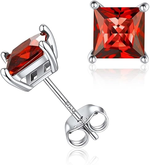 Ρουμπινένια σκουλαρίκια princess cut από λευκό χρυσό