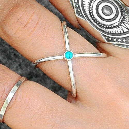 Δαχτυλίδι Criss Cross με Τουρκουάζ Ασημένιο 925