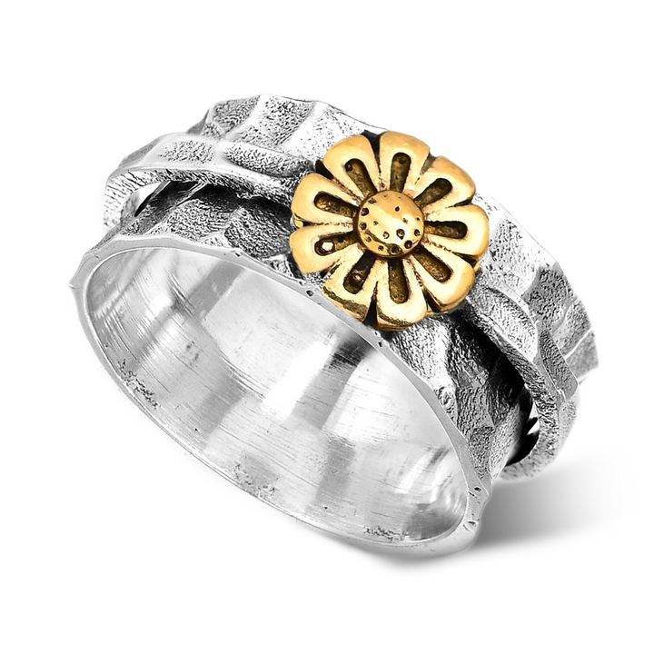 Δαχτυλίδι Spinner από Ασήμι 925 με Ηλιοτρόπιο για Γυναίκες