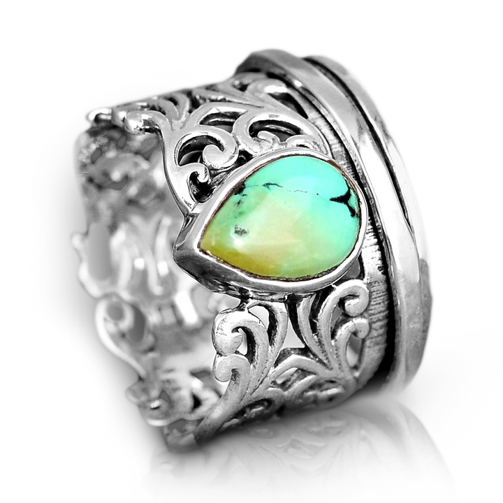Δαχτυλίδι Ασήμι 925 με Σχέδιο Spinner και Τιρκουάζ