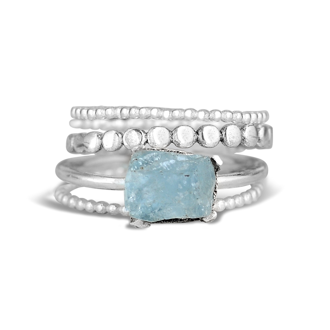 Σετ δαχτυλιδιών Aquamarine από ασήμι 925