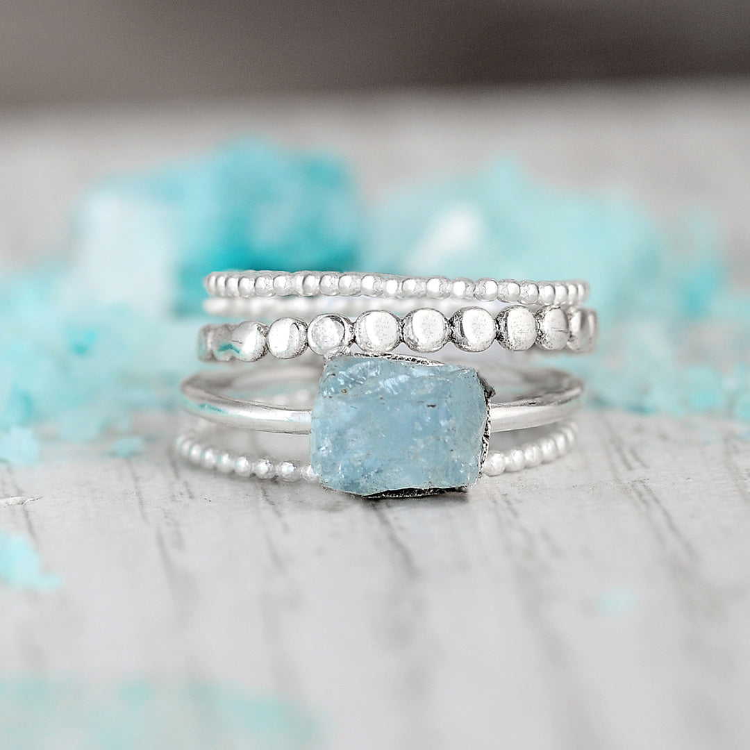 Σετ δαχτυλιδιών Aquamarine από ασήμι 925