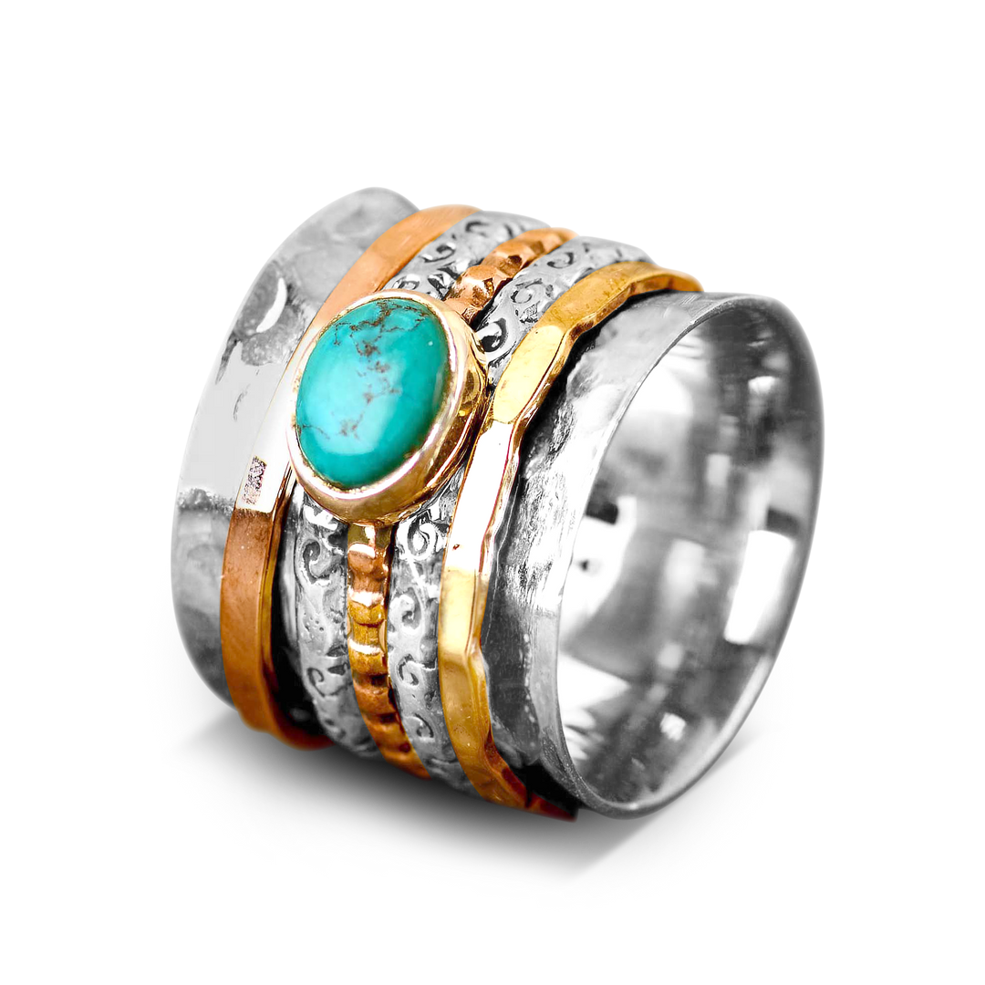 Δαχτυλίδι Fidget Τριών Χρωμάτων Τουρκουάζ από Ασήμι