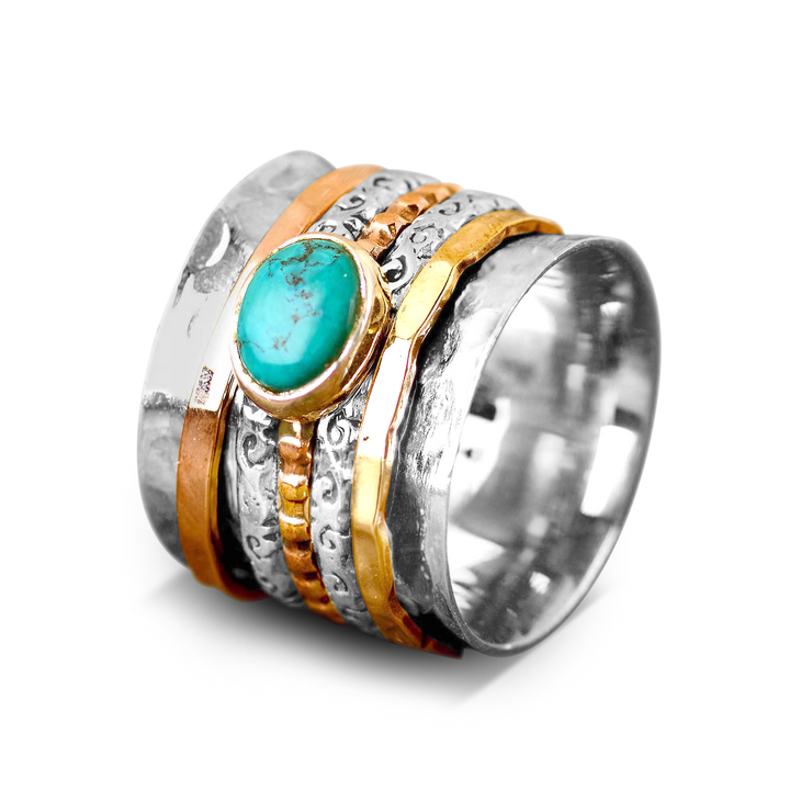 Δαχτυλίδι Fidget Τριών Χρωμάτων Τουρκουάζ από Ασήμι