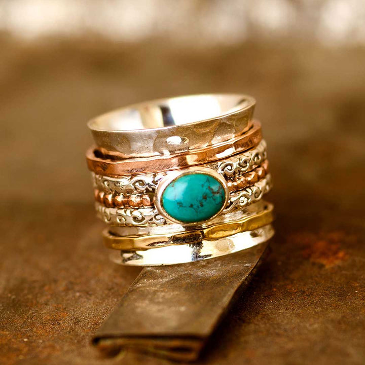 Δαχτυλίδι Fidget Τριών Χρωμάτων Τουρκουάζ από Ασήμι