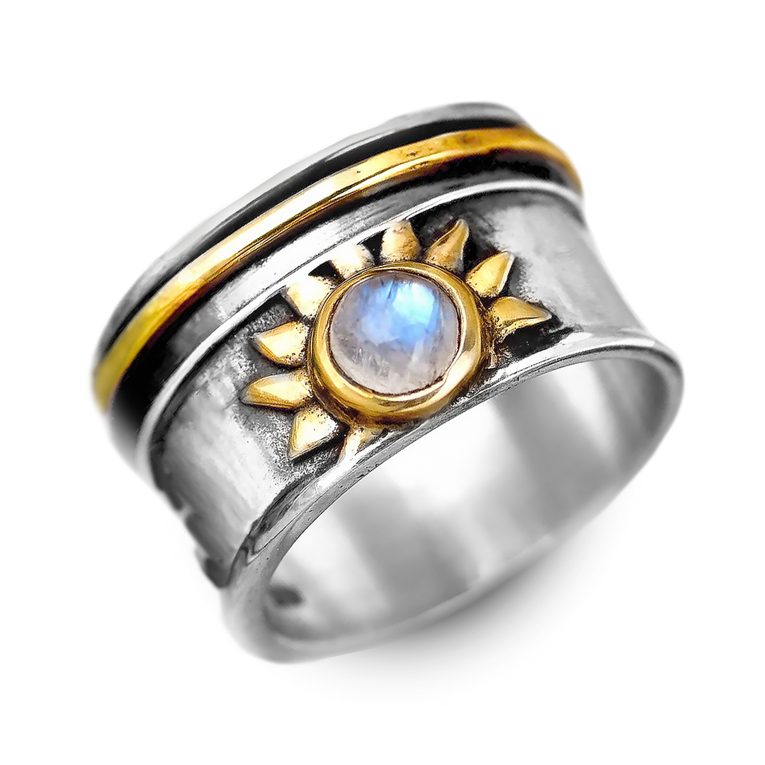 Δαχτυλίδι Fidget με Ηλιακό Μονολίθο σε Ασημένιο 925