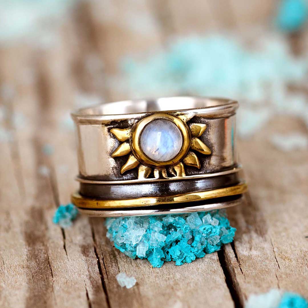 Δαχτυλίδι Fidget με Ηλιακό Μονολίθο σε Ασημένιο 925
