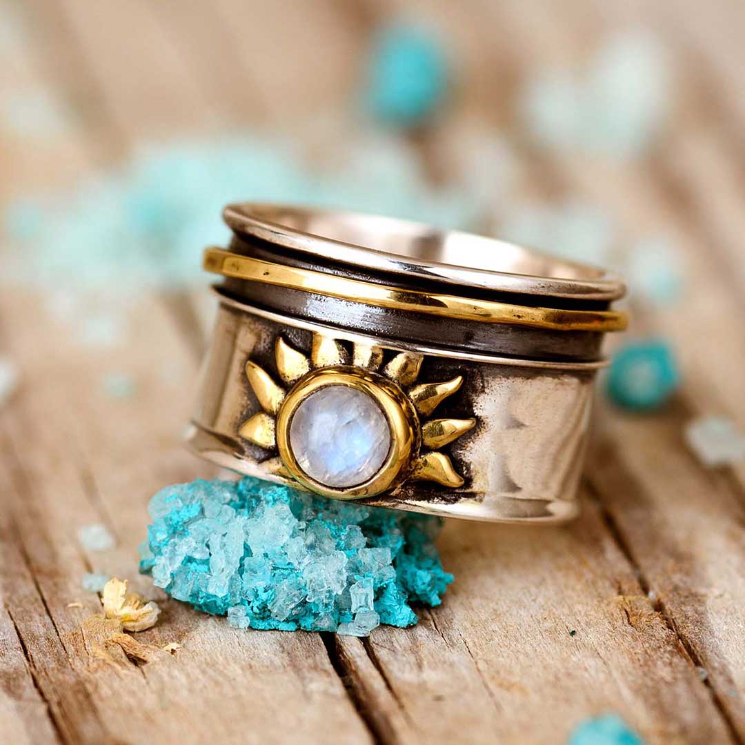 Δαχτυλίδι Fidget με Ηλιακό Μονολίθο σε Ασημένιο 925