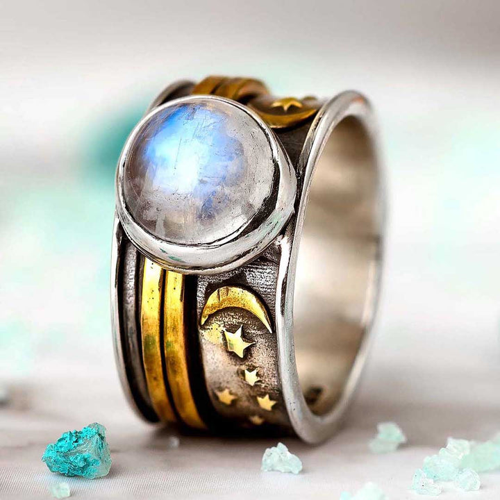 Δαχτυλίδι Fidget με Αστέρια και Φεγγάρι από Ασήμι