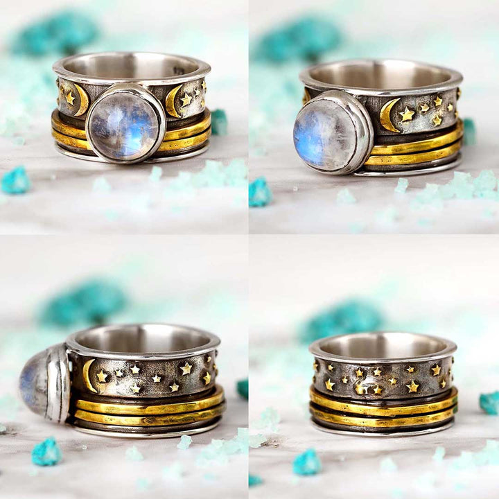 Δαχτυλίδι Fidget με Αστέρια και Φεγγάρι από Ασήμι
