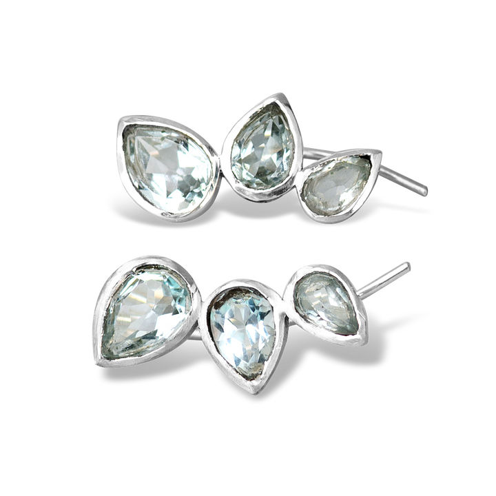 Σκουλαρίκια Aquamarine Teardrop Ear Climber από Ασήμι