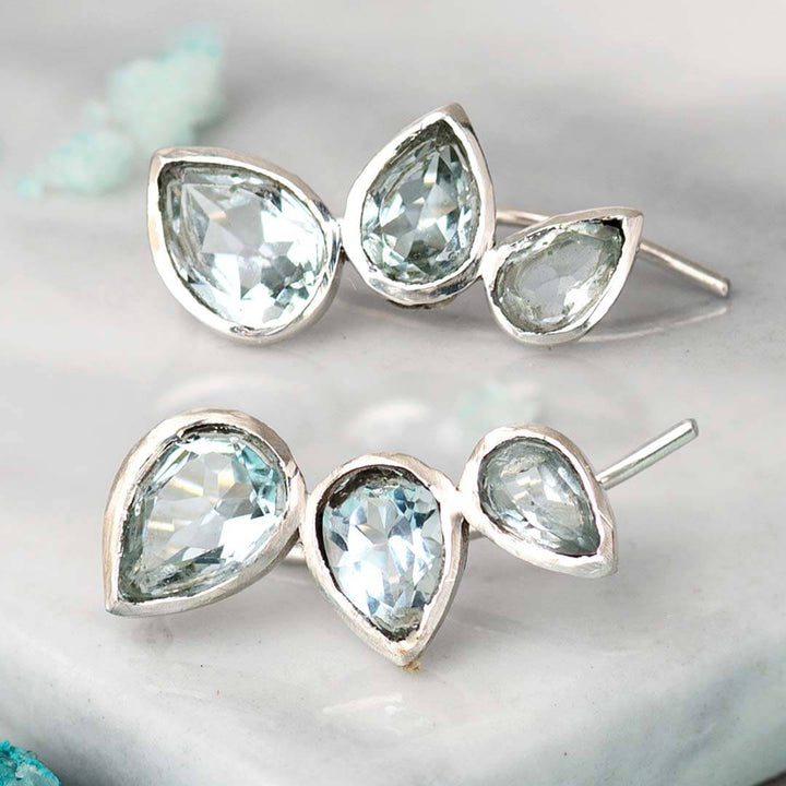 Σκουλαρίκια Aquamarine Teardrop Ear Climber από Ασήμι