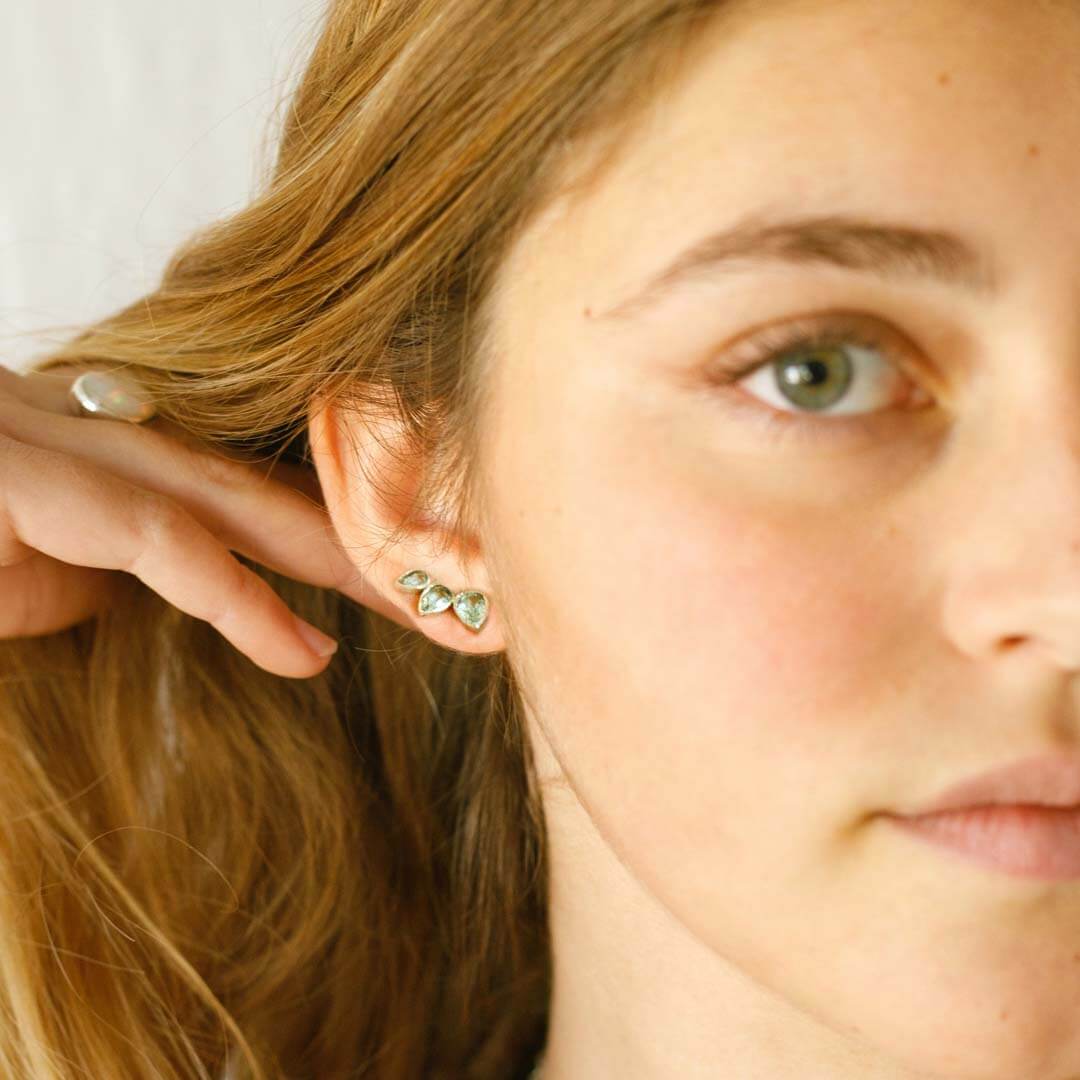 Σκουλαρίκια Aquamarine Teardrop Ear Climber από Ασήμι