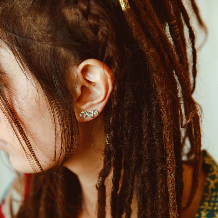 Σκουλαρίκια Aquamarine Teardrop Ear Climber από Ασήμι
