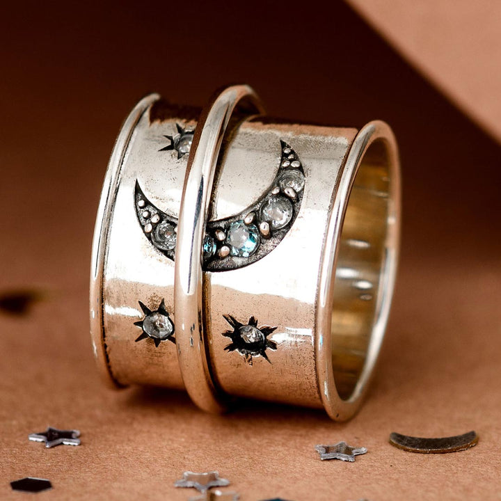 Δαχτυλίδι Fidget με Ακουαμαρίνα και Αστέρια