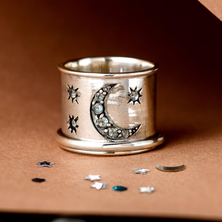 Δαχτυλίδι Fidget με Ακουαμαρίνα και Αστέρια