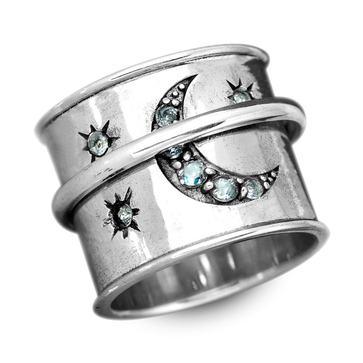 Δαχτυλίδι Fidget με Ακουαμαρίνα και Αστέρια