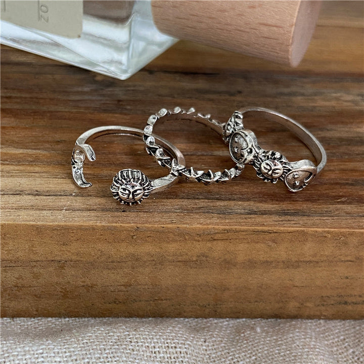 Σετ Δαχτυλιών Vintage Φεγγάρι και Αστέρι σε Ασήμι