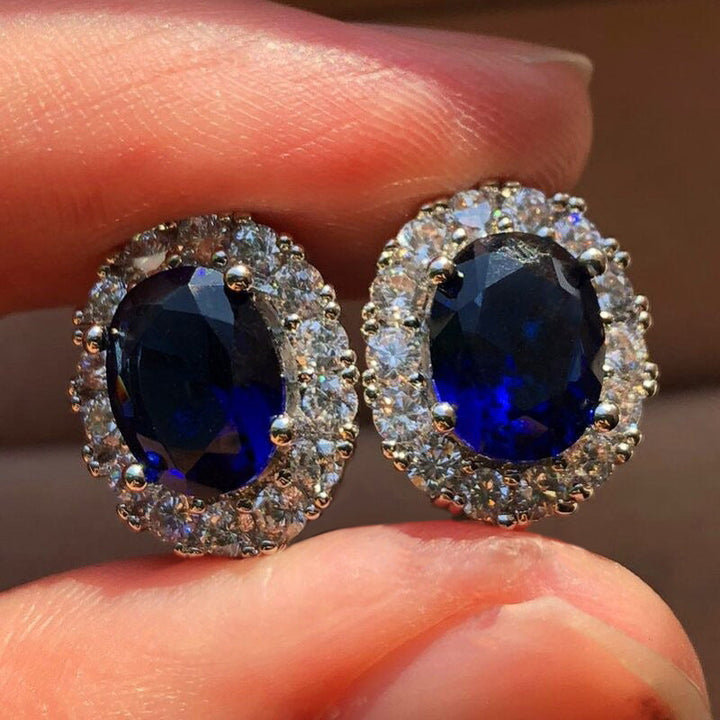 Λευκόχρυσα σκουλαρίκια με οβάλ ζιρκόνια