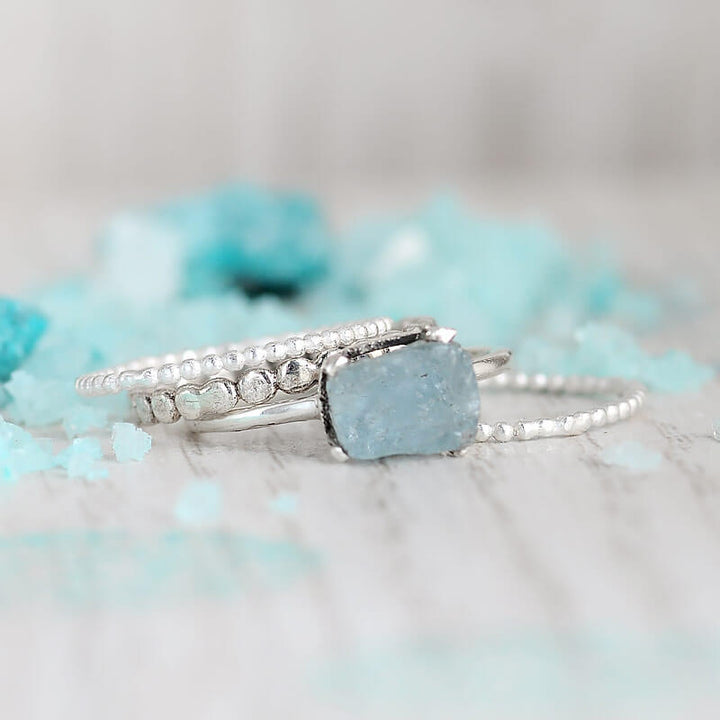 Σετ δαχτυλιδιών Aquamarine από ασήμι 925
