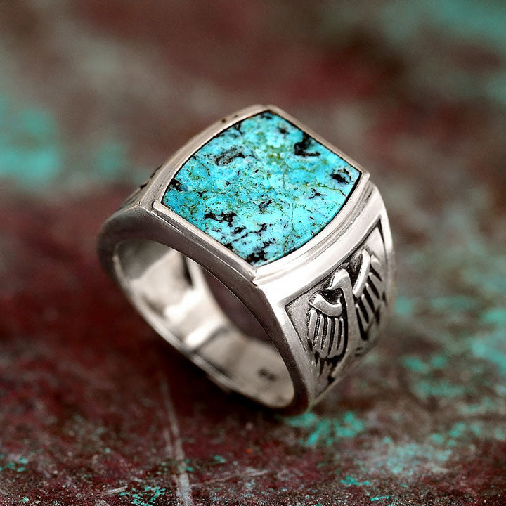 Δαχτυλίδι Αετού σε Τουρκουάζ από Ασήμι 925 για Άνδρες