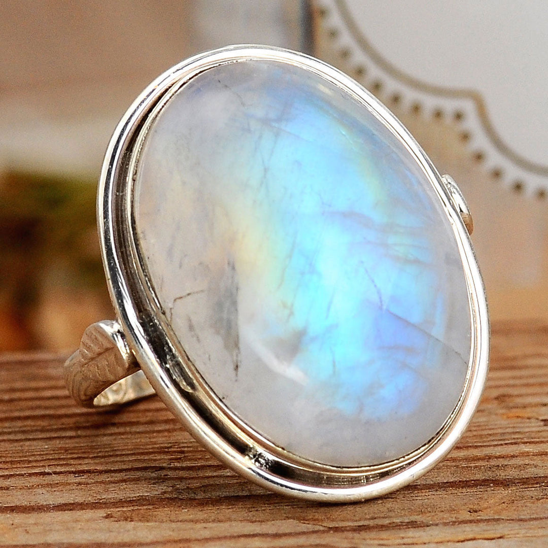 Δαχτυλίδι από ασήμι Sterling με φεγγαρόπετρα «Rainbow»