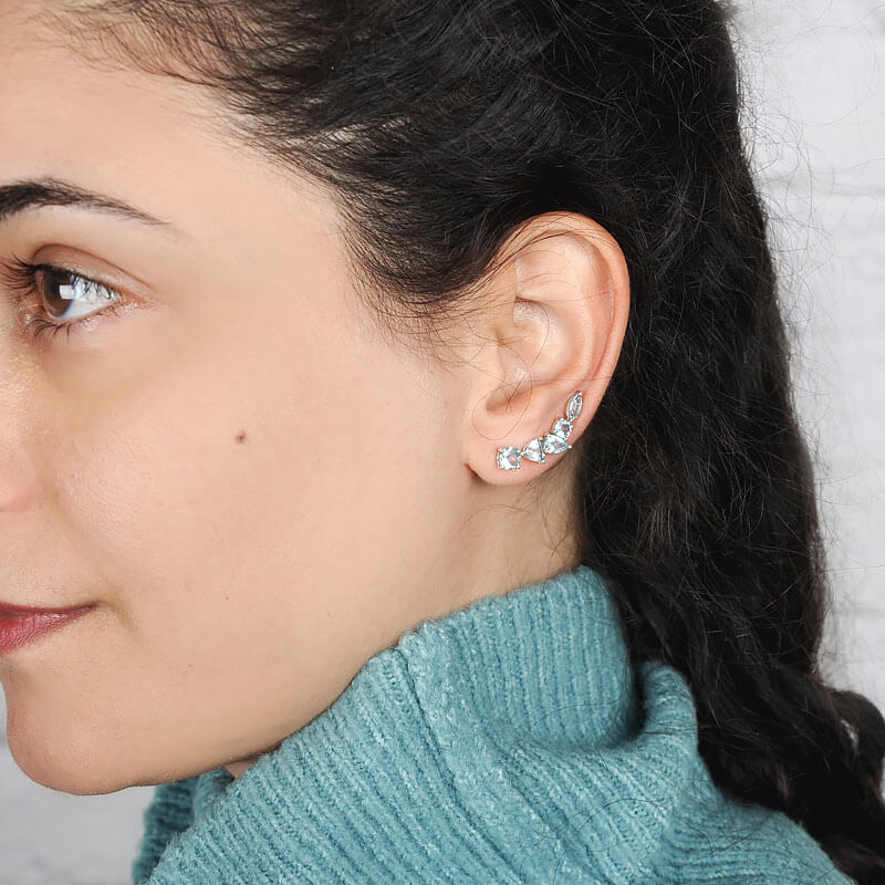 Φυσικά Σκουλαρίκια Aquamarine Σχέδιο Ear Climber