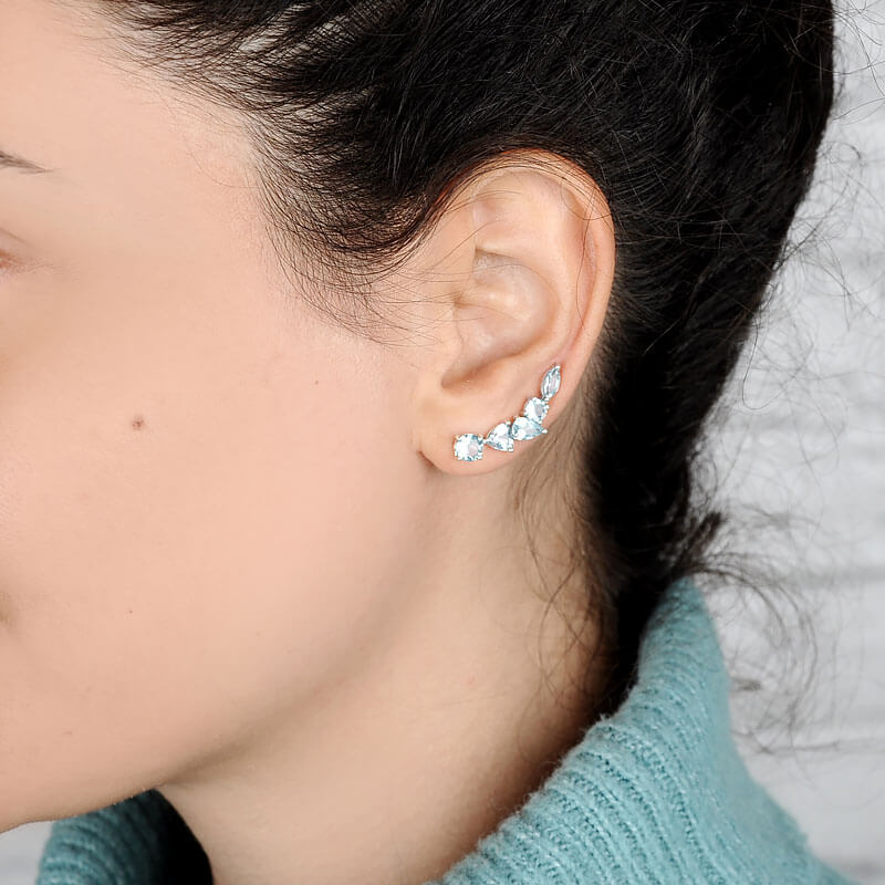 Φυσικά Σκουλαρίκια Aquamarine Σχέδιο Ear Climber