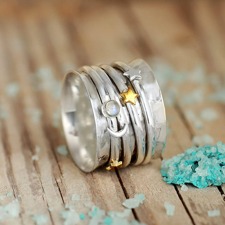 Δαχτυλίδι Fidget Φεγγάρι με Άστρα από Ασήμι 925