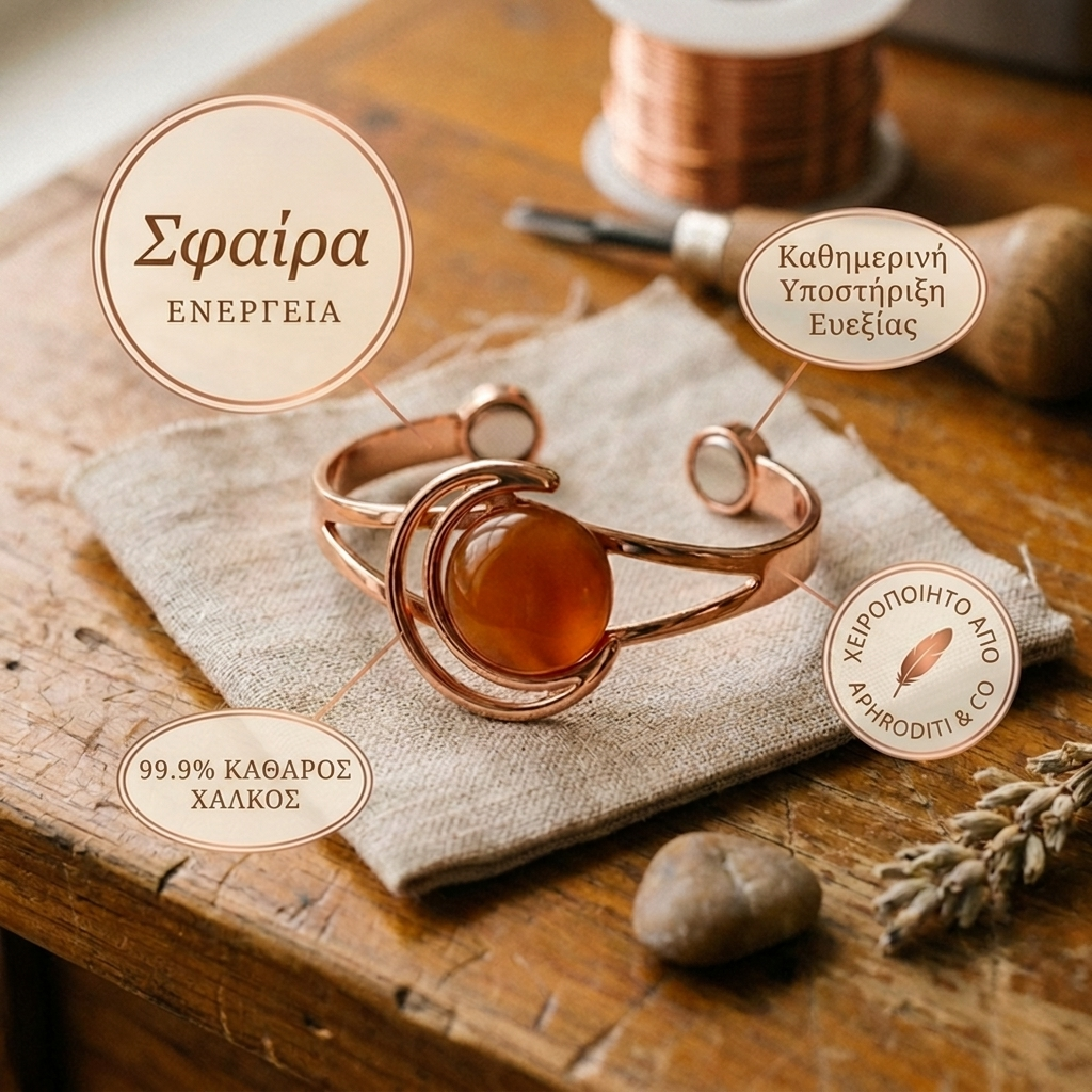 Βραχιόλι από χαλκό της Aphroditi & Co με πορτοκαλί χάντρα