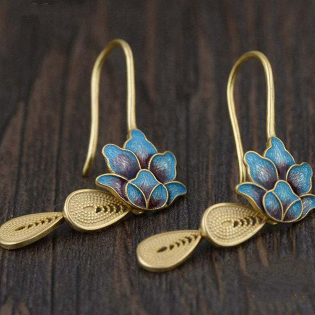 Χρυσό Μενταγιόν Λωτός σε Μπλε Boho