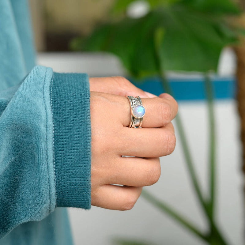 Δαχτυλίδι Fidget με Αστέρια, Φεγγάρι και Μονολίθο σε Ασήμι 925
