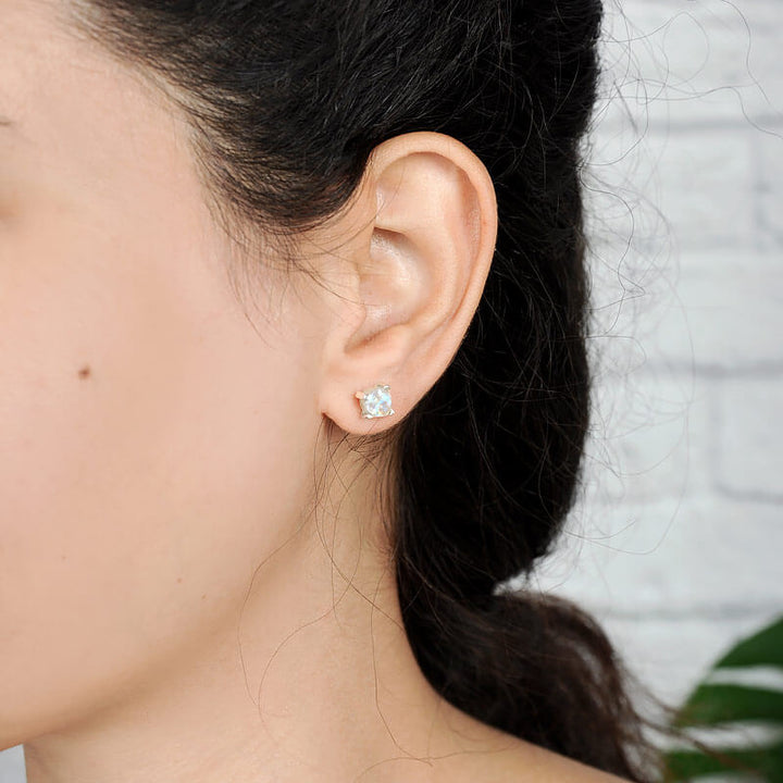 Ασημένια Σκουλαρίκια με Ακατέργαστη Σεληνίτη
