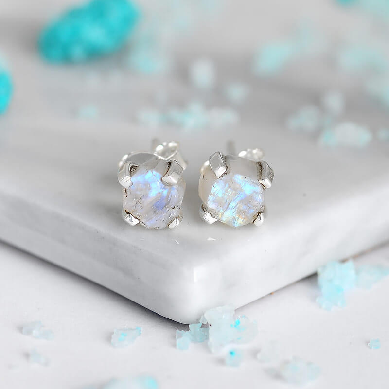 Ασημένια Σκουλαρίκια με Ακατέργαστη Σεληνίτη