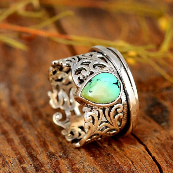 Δαχτυλίδι Ασήμι 925 με Σχέδιο Spinner και Τιρκουάζ