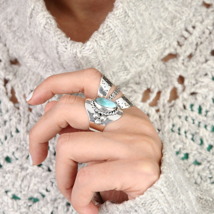 Δαχτυλίδι Boho από Ασήμι Sterling με Λαρίμαρ