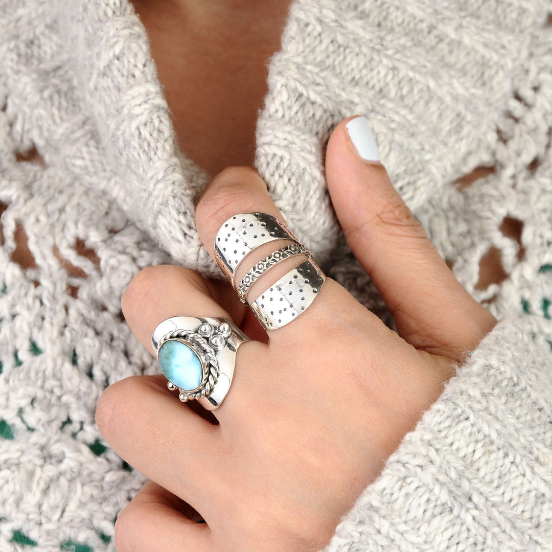 Δαχτυλίδι Boho από Ασήμι Sterling με Λαρίμαρ